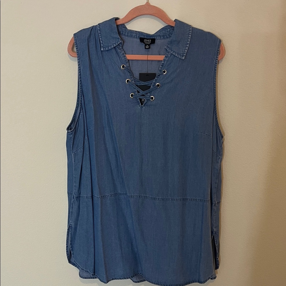 Jones New York Blue Denim Lace-Up Blouse